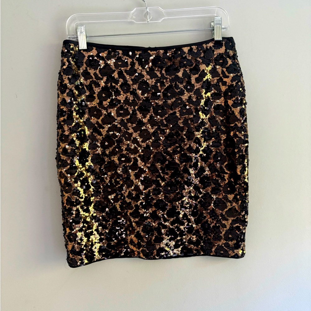 Cache Black & Gold Sequin Pencil Skirt Size 4 Holiday Party NYE